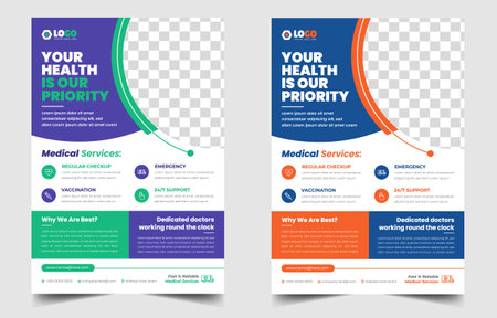 Modern Medical Flyer Template Design. Healthcare business flyer Template, Medical and healthcare modern flyer template. healthcare and doctor flyer design.のイラスト素材