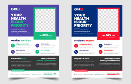 Modern Medical Flyer Template Design. Healthcare business flyer Template, Medical and healthcare modern flyer template. healthcare and doctor flyer design.のイラスト素材