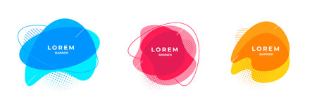 Set of modern abstract vector banners. Flat geometric shapes of red, blue and yellow color. vector illustration.のイラスト素材