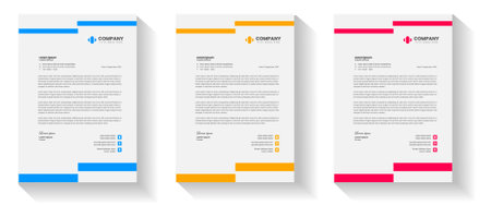 corporate modern letterhead design template with yellow, blue, green and red color. creative modern letter head design template for your project. letterhead, letter head, Businessのイラスト素材