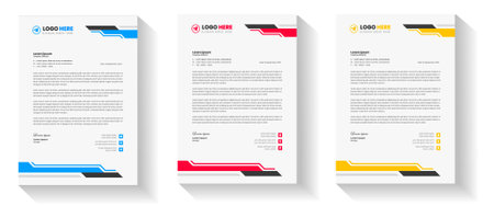 corporate modern letterhead design template with yellow, blue, green and red color. creative modern letter head design template for your project. letterhead, letter head, Businessのイラスト素材