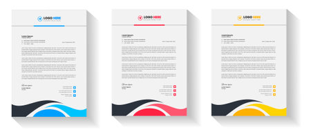 corporate modern letterhead design template with yellow, blue, green and red color. creative modern letter head design template for your project. letterhead, letter head, Businessのイラスト素材