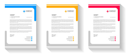 corporate modern letterhead design template with yellow, blue, green and red color. creative modern letter head design template for your project. letterhead, letter head, Businessのイラスト素材