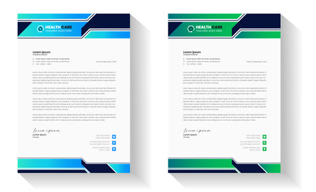 Modern Medical Doctor healthcare letterhead Design Template with green, blue, orange color. corporate modern letterhead design template. letter head design. doctor letterhead.のイラスト素材