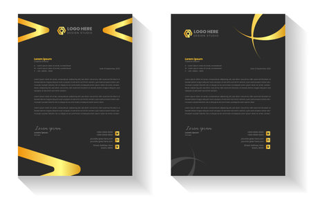 golden color luxury letterhead. corporate modern business luxury letterhead design template with gold color. letterhead, letter head, Business letterhead design. black letter head,のイラスト素材