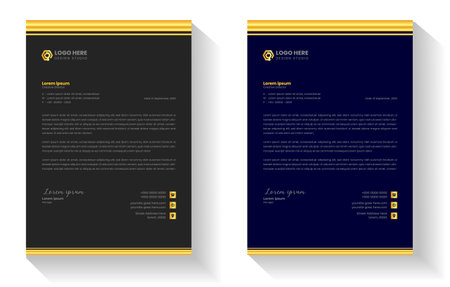 golden color luxury letterhead. corporate modern business luxury letterhead design template with gold color. letterhead, letter head, Business letterhead design. black letter head,のイラスト素材