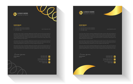 golden color luxury letterhead. corporate modern business luxury letterhead design template with gold color. letterhead, letter head, Business letterhead design. black letter head,のイラスト素材