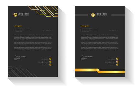 golden color luxury letterhead. corporate modern business luxury letterhead design template with gold color. letterhead, letter head, Business letterhead design. black letter head,のイラスト素材
