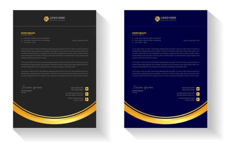 golden color luxury letterhead. corporate modern business luxury letterhead design template with gold color. letterhead, letter head, Business letterhead design. black letter head,のイラスト素材