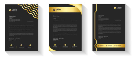 golden color luxury letterhead. corporate modern business luxury letterhead design template with gold color. letterhead, letter head, Business letterhead design. black letter head,のイラスト素材