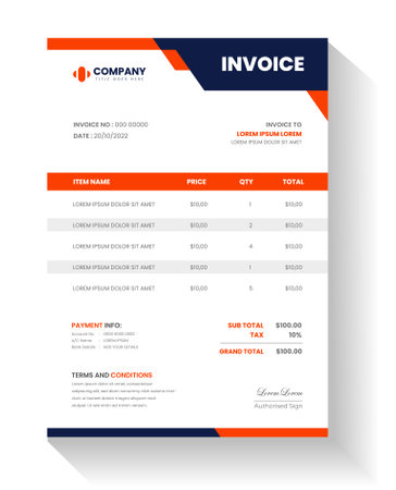 corporate modern minimal Business invoice form template. Invoicing quotes, money bill, Tax form, payment receipt, price invoices and payment agreement design template.のイラスト素材