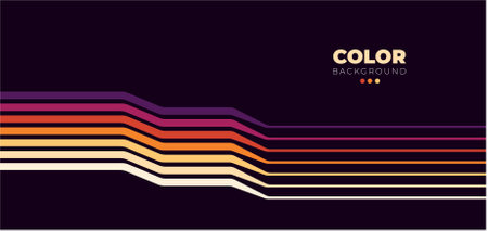 Abstract 1970's background design in futuristic retro style with colorful lines. Abstract simple colorful striped lines in retro style. colorful line dark background design.のイラスト素材