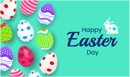 happy Easter day background. Easter Day Poster or banner template with Colorful Painted Easter Eggs design. 17 April happy  Easter day eggs with different texture design template.のイラスト素材