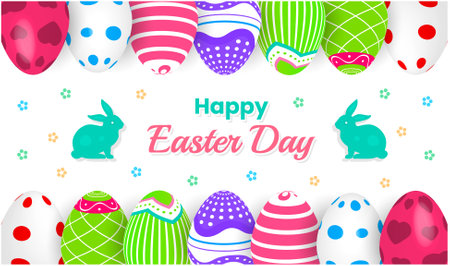 happy Easter day background. Easter Day Poster or banner template with Colorful Painted Easter Eggs design. 17 April happy  Easter day eggs with different texture design template.のイラスト素材