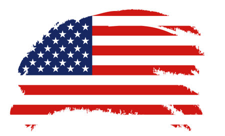 Flag of the United States of America, brush background. USA flag brush vector.  Happy 4th of July USA Independence Day greeting card. Lettering and American flag grunge brush paintのイラスト素材