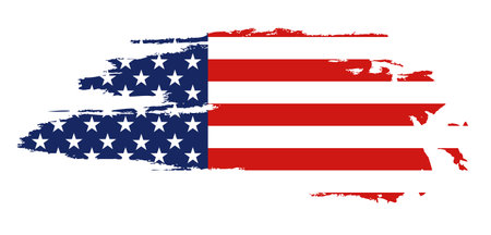 Flag of the United States of America, brush background. USA flag brush vector.  Happy 4th of July USA Independence Day greeting card. Lettering and American flag grunge brush paintのイラスト素材