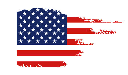 Flag of the United States of America, brush background. USA flag brush vector.  Happy 4th of July USA Independence Day greeting card. Lettering and American flag grunge brush paintのイラスト素材