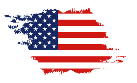 Flag of the United States of America, brush background. USA flag brush vector.  Happy 4th of July USA Independence Day greeting card. Lettering and American flag grunge brush paintのイラスト素材