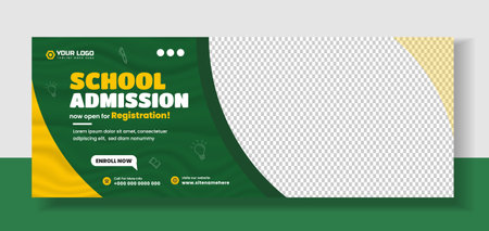 School admission social media cover design. back to school social media cover banner design. Back to school admission social media cover and web banner. school admission web bannerのイラスト素材