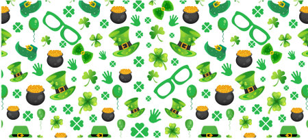 Happy St.Patrick's Day Pattern background with shamrock clover leaf. saint patrick's day festival background. Clover shamrock leaf pattern  vector for Saint Patrick's Day 17 marchのイラスト素材