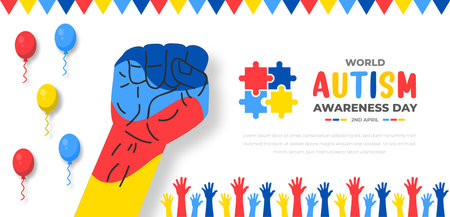 World autism awareness day background design template. World autism day colorful puzzle vector banner. Symbol of autism. autism Health care Medical flat background of April 02のイラスト素材