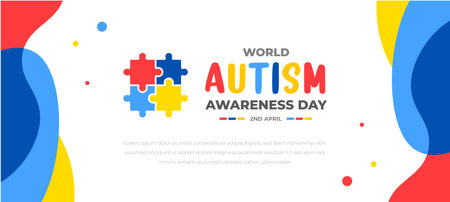 World autism awareness day background design template. World autism day colorful puzzle vector banner. Symbol of autism. autism Health care Medical flat background of April 02のイラスト素材