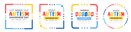 World autism awareness day typography design template set. World autism day colorful text design vector banner. design of autism. autism Health care Medical flat Text of April 02のイラスト素材