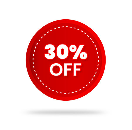 30% percent discount sticker price tag design. product emblem with percentage sell off. marketing deal sale tag giving super offer. Sale 30% off banners, discount tags designのイラスト素材