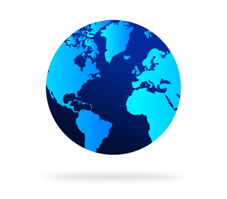 Earth globe with blue color vector illustration. world globe. World map in globe shape. Earth globes Flat style.のイラスト素材