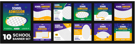 set of 10 big mega collection bundle school admission social media post banner Template, back to school Social Media Banner Template set, school banner set, school banner bundleのイラスト素材