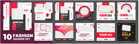 set of 10 big mega collection fashion sale Editable minimal square banner template. fashion sale social media post banner design template  bundle, discount, fashion sale, mega saleのイラスト素材