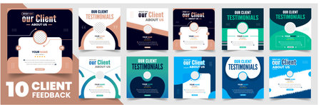 client feedback social media post banner set. Customer feedback testimonial social media post web banner template bundle. client testimonials social media post banner designのイラスト素材