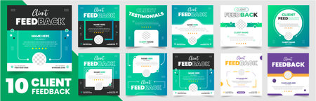 client feedback social media post banner set. Customer feedback testimonial social media post web banner template bundle. client testimonials social media post banner designのイラスト素材