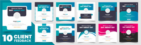 client feedback social media post banner set. Customer feedback testimonial social media post web banner template bundle. client testimonials social media post banner designのイラスト素材