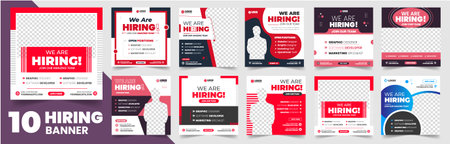 We are hiring job vacancy social media post banner design set template with. We are hiring job vacancy square web banner design bundle. Hiring banner set. Hiring Banner bundle.のイラスト素材