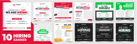 We are hiring job vacancy social media post banner design set template with. We are hiring job vacancy square web banner design bundle. Hiring banner set. Hiring Banner bundle.のイラスト素材