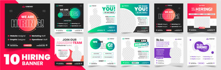 We are hiring job vacancy social media post banner design set template with. We are hiring job vacancy square web banner design bundle. Hiring banner set. Hiring Banner bundle.のイラスト素材