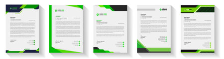 official minimal creative abstract professional newsletter corporate modern business proposal letterhead design template set with green color. letter head design set with greenのイラスト素材
