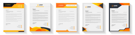 official minimal creative abstract professional newsletter corporate modern business proposal letterhead design template set with yellow color. letter head design set with orangeのイラスト素材