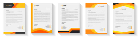 official minimal creative abstract professional newsletter corporate modern business proposal letterhead design template set with yellow color. letter head design set with orangeのイラスト素材