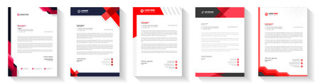 official minimal creative abstract professional newsletter corporate modern business proposal letterhead design template set with red color. letter head design set with red color.のイラスト素材