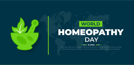 World Homoeopathy Day background or banner design template with green colorのイラスト素材
