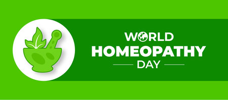World Homoeopathy Day background or banner design template with green colorのイラスト素材