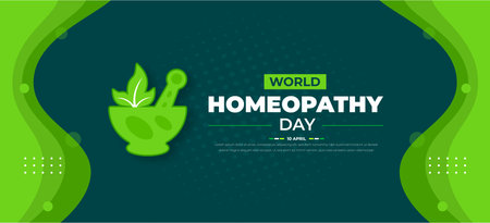 World Homoeopathy Day background or banner design template with green colorのイラスト素材