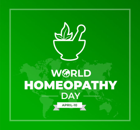World Homoeopathy Day background or banner design template with green colorのイラスト素材