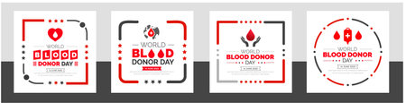 World Blood Donor Day social media post banner or typography design template set. Blood Donor Day background or banner design bundle.のイラスト素材