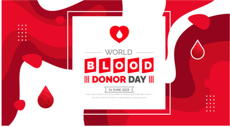 World Blood Donor Day background or banner design template. typography and unique shapes vector illustration. blood drop vector design.のイラスト素材
