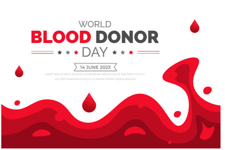 World Blood Donor Day background or banner design template. typography and unique shapes vector illustration. blood drop vector design.のイラスト素材