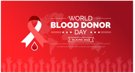 World Blood Donor Day background or banner design template. typography and unique shapes vector illustration. blood drop vector design.のイラスト素材