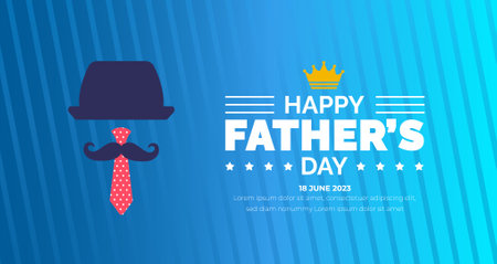 happy Father's Day background poster or banner design template celebrate in june. Father's Day background or banner with necktie, glasses, hat, and gift box. happy fathers dayのイラスト素材
